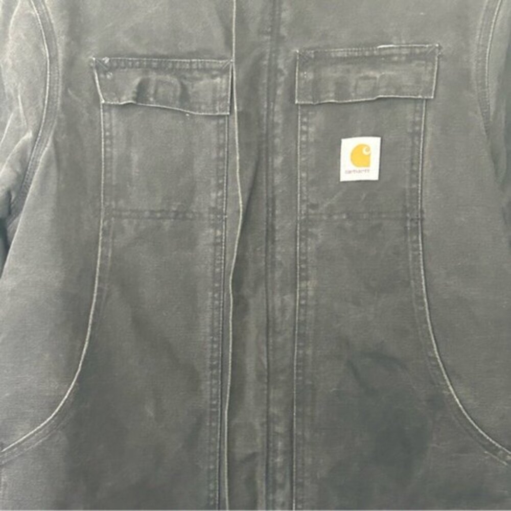 Vintage Carhartt Black Canvas Quilted Corduroy Collar Chore Work Jacket Size 48 - Picture 10 of 12